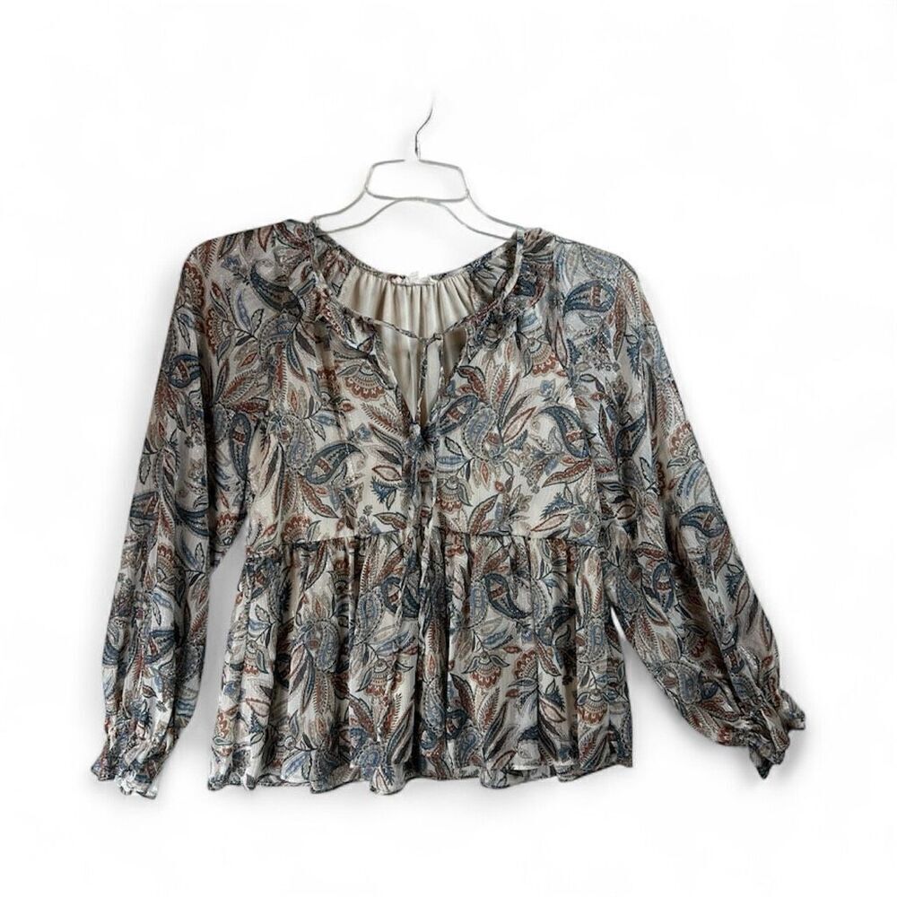 Blu Pepper Boho Peasant Blouse S Sheer Paisley Tiered Long Sleeve Cottagecore